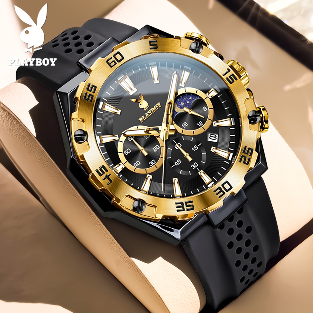 Đồng hồ bấm giờ PLAYBOY đích thực dành cho nam đồng hồ thể thao dây đeo silicon sang trọng nguyên bả