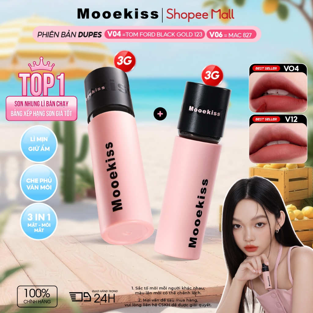 [KOL Combo 3gx2] Combo 2 Son Mooekiss Cloudy Matte Lip Mud, Tông Nude Hiện Đại, Lì Mờ, Lâu Trôi, Ít 