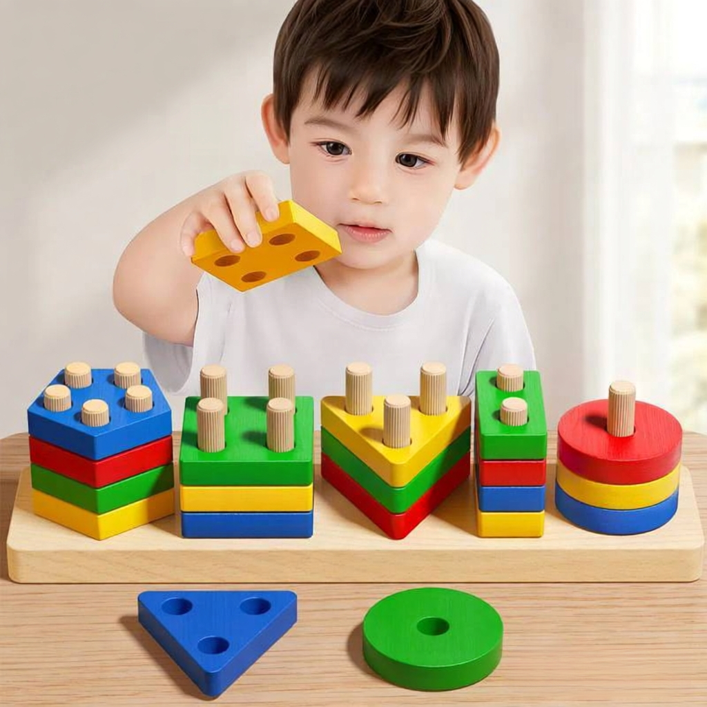 Early Education Toys Geometric Set Column Children Educational Assembly Building Blocks 1-3 Years Ol