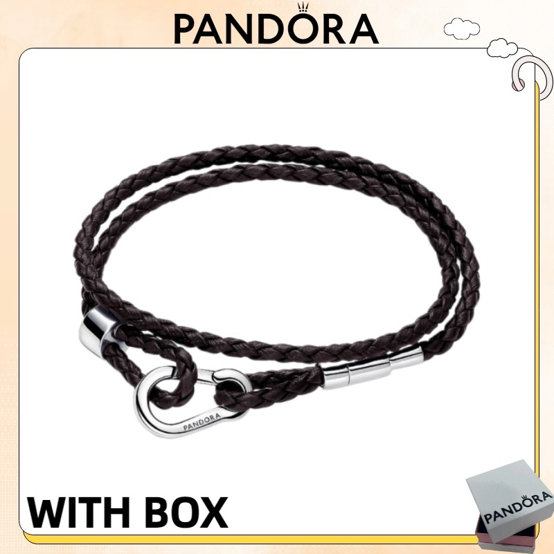 Pandora S925 Trang Sức Bạc Nóng Hàng Mới Về Với Hộp Quà Tặng Pandora Moments Màu Nâu Bện Vòng Tay Da