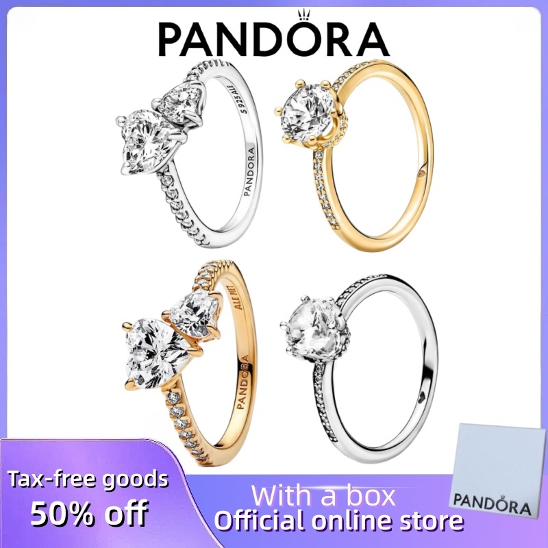Bán chạy 100% S925 bạc Pandora cặp đôi nữ DIY quà tặng sinh nhật Nhẫn lấp lánh