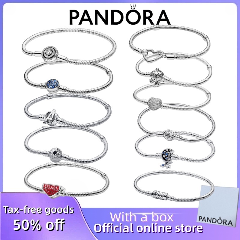 Bán chạy 100% S925 Bạc Pandora Cặp Đôi Nữ DIY Quà Tặng Sinh Nhật Pandora Khóa Rắn Dây Chuyền Vòng Ta