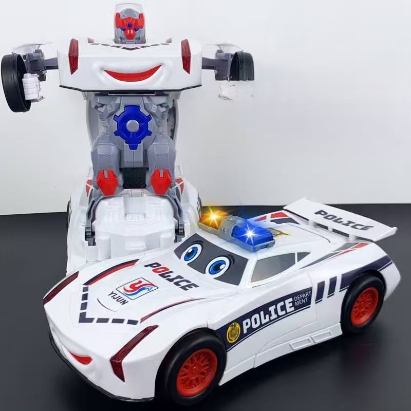 Electric Deformation Police Car Robot Diamond Light Children's Toy Puzzle 1-5 Years Old jpTO