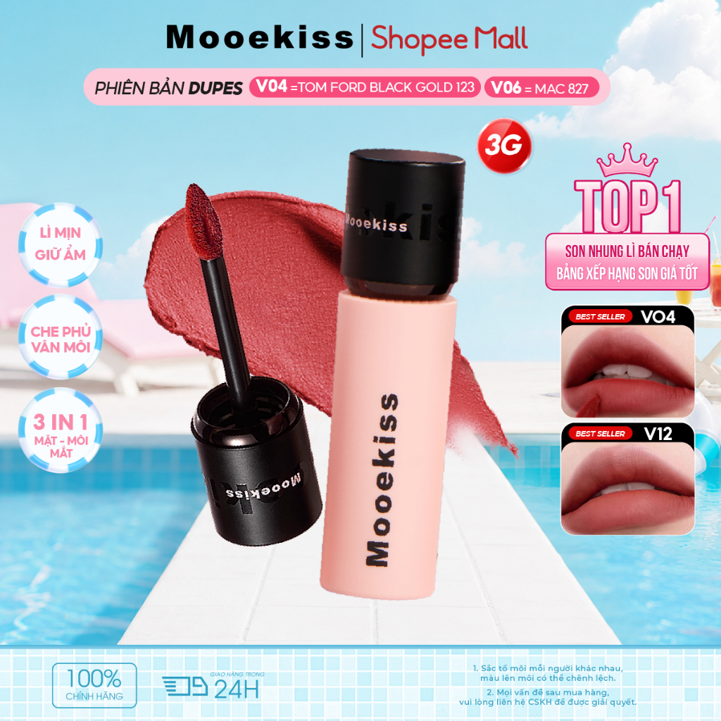 Son Mooekiss Velvet Matte 3g, Lì Mịn, Lâu Trôi, Tôn Da, Làm Đều Màu Môi 3g