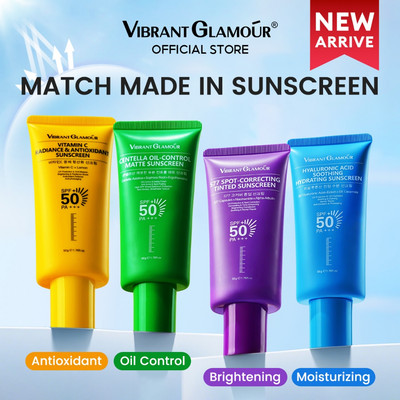 VIBRANT GLAMOUR Kem chống nắng SPF50+ PA+++ | Dưỡng ẩm Hyaluronic Acid & Làm dịu Chiết xuất Rau má & Chống lão hóa 577 & Làm sáng da Vitamin C