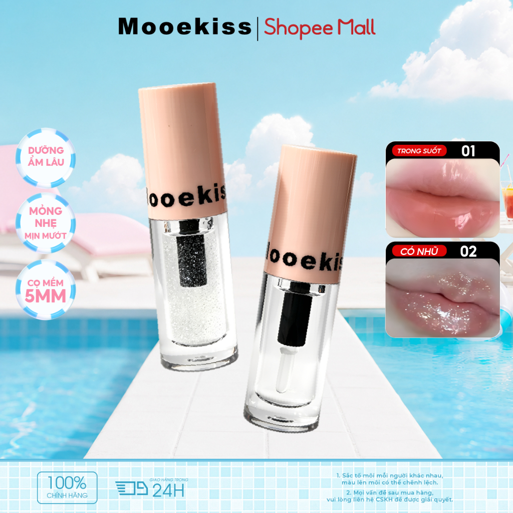 Son Bóng Mooekiss, Căng Mọng Môi, Dưỡng Ẩm, Hiệu Ứng Gương, Lâu Trôi, Màu Tự Nhiên