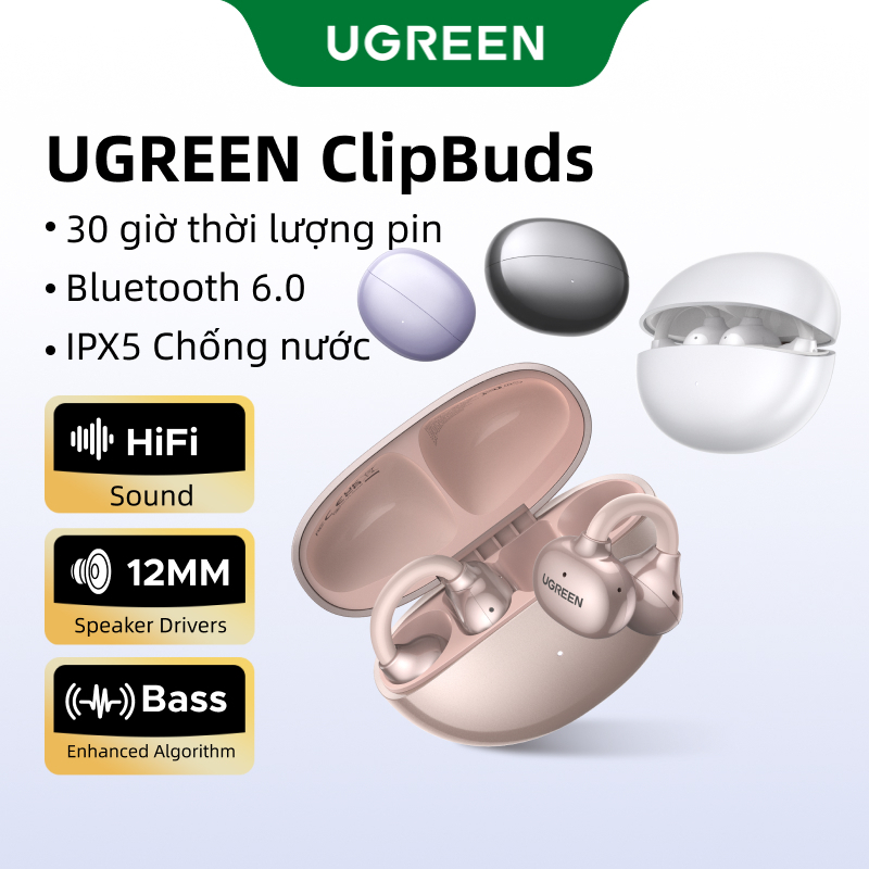 UGREEN ClipBuds Tai nghe không dây, Hi-Fi mở tai , Bluetooth 6.0, thời lượng pin 30 giờ, IPX5, 12mm Bio-Diaphragm | BigBuy360 - bigbuy360.vn