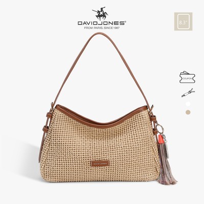 David Jones Paris Riviera 2026 Xuân Hè Nữ Kỳ Nghỉ Dệt Rơm Giả Da Túi Đeo Vai Hobo Túi