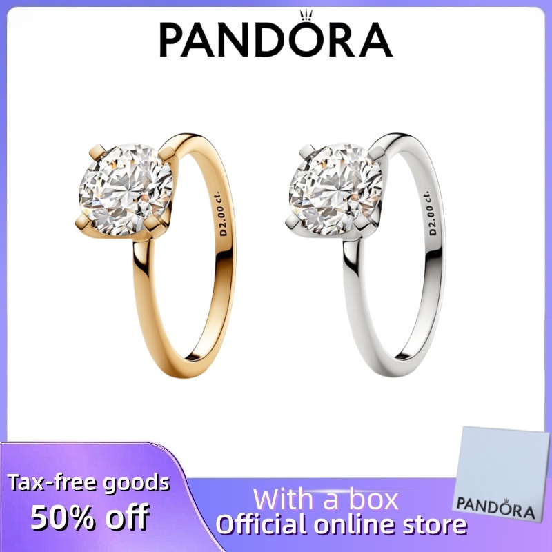 Bán chạy 100% bạc S925 Pandora cặp đôi nữ DIY quà tặng sinh nhậtEra Lab-grown Nhẫn kim cương 2.00 ca