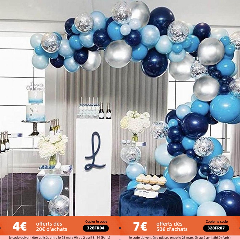 114 Cái / bộ Màu Xanh Hải Quân Bóng Vòm Bộ Bạc Confetti Bóng Bay Cho Bé Tắm Trang Trí Sinh Nhật Arch