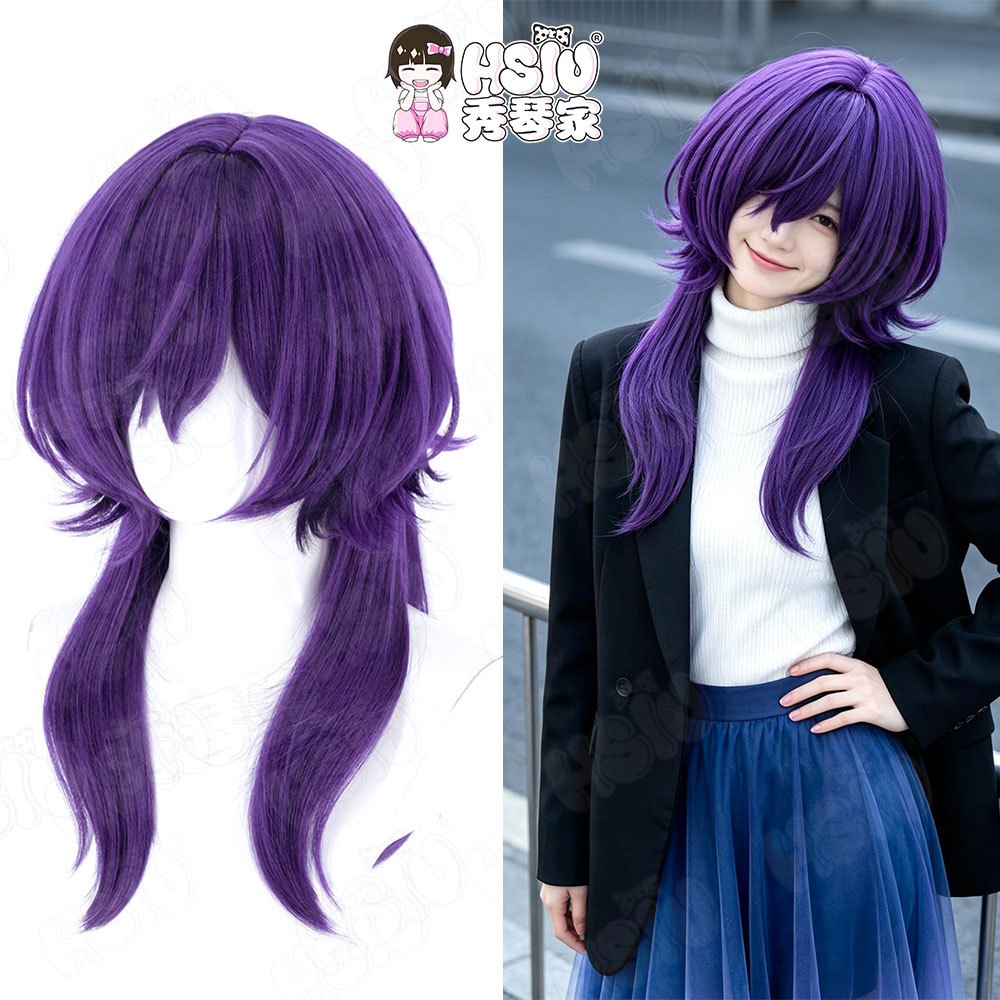 Asahina Mafuyu Cosplay Tóc Giả HSIU 55Cm Màu Tím Sâu Tóc Ngắn Chịu Nhiệt Tóc Giả + Mũ Tóc Giả Trò Ch