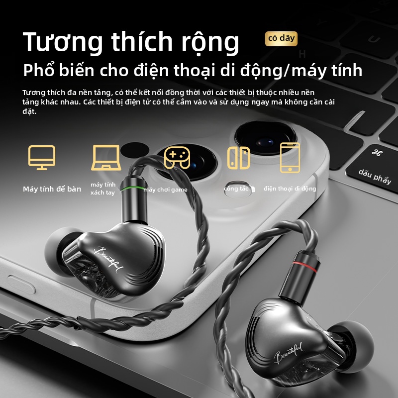 Tai nghe chơi game trong tai S400 HIFI Màn hình động có dây Lớp có thể hoán đổi cho nhau Dây chơi game Nghe phân biệt âm thanh Chuyên dụng | BigBuy360 - bigbuy360.vn