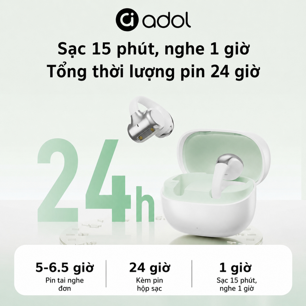 Tai nghe kẹp tai ASUS Adol J111 Không dây Bluetooth | ENC Khử ồn Micro kép | Truyền định hướng, Đeo êm ái, Thời lượng pin dài | BigBuy360 - bigbuy360.vn