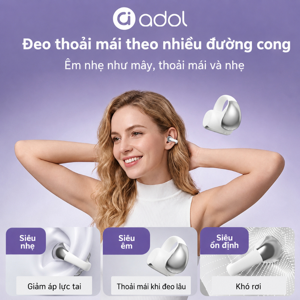 Tai nghe kẹp tai ASUS Adol J111 Không dây Bluetooth | ENC Khử ồn Micro kép | Truyền định hướng, Đeo êm ái, Thời lượng pin dài | BigBuy360 - bigbuy360.vn