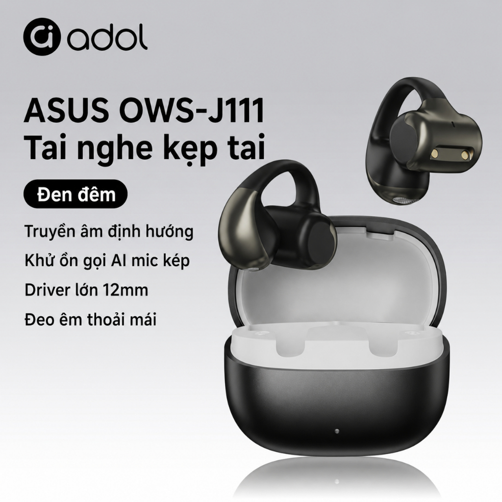 Tai nghe kẹp tai ASUS Adol J111 Không dây Bluetooth | ENC Khử ồn Micro kép | Truyền định hướng, Đeo êm ái, Thời lượng pin dài | BigBuy360 - bigbuy360.vn