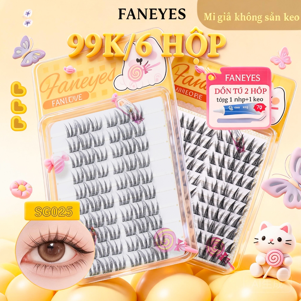 [FANEYES] Mi giả không sẵn keo Lông mi đoạn dày cong quyến rũ trang điểm nude tự nhiên vô hình tự nh