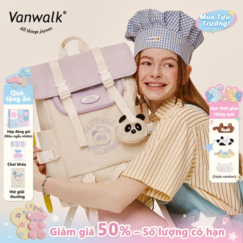 Vanwalk Balo học sinh Nhẹ nhàng Đa ngăn balo nữ balo đi học Đi học Dã ngoại Quà tặng miễn phí Giao h