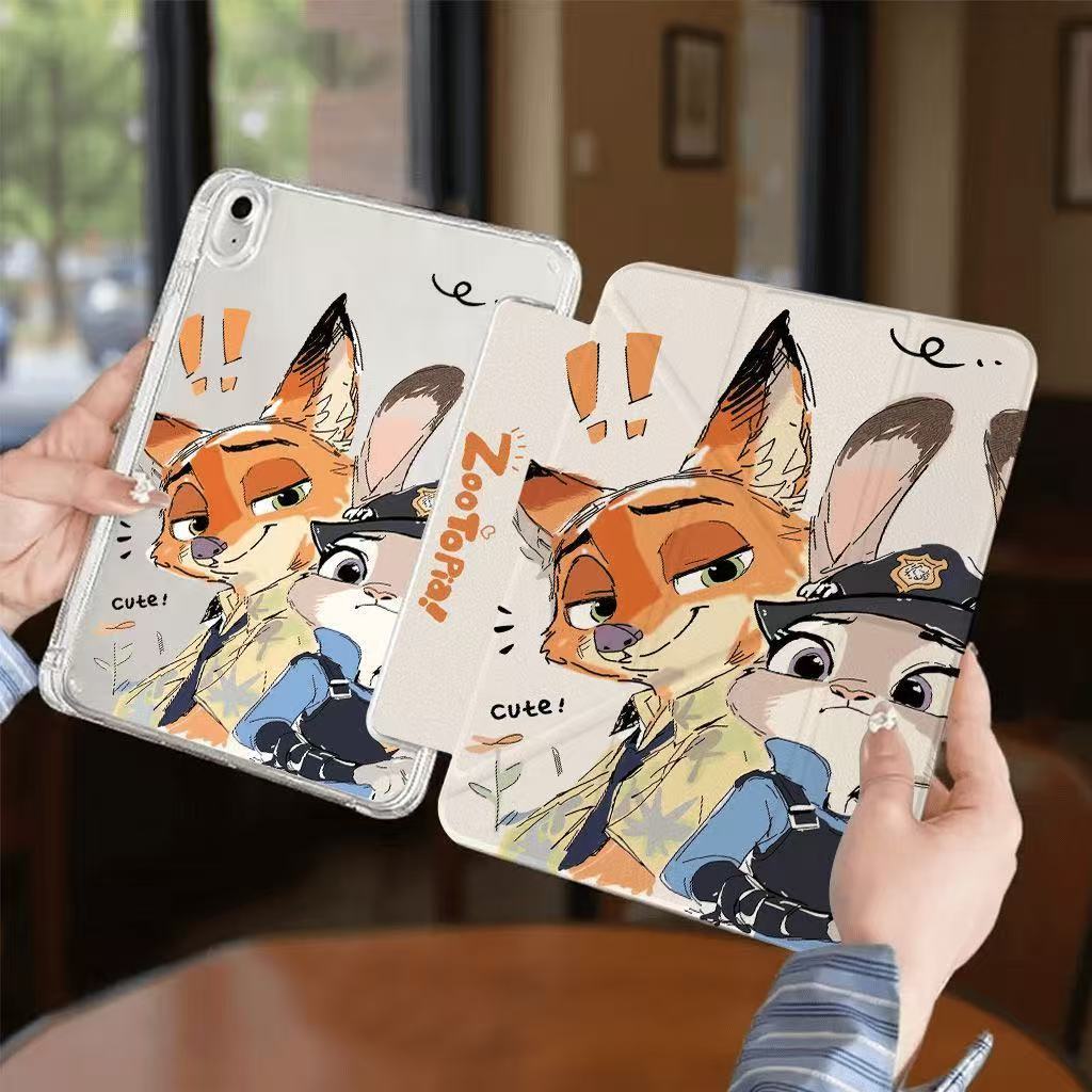 Ốp iPad Zootopia Fox & Rabbit, Vỏ bảo vệ chống rơi đứng ba lần cho iPad Air7 iPad 11 Gen Pro11 Mini6