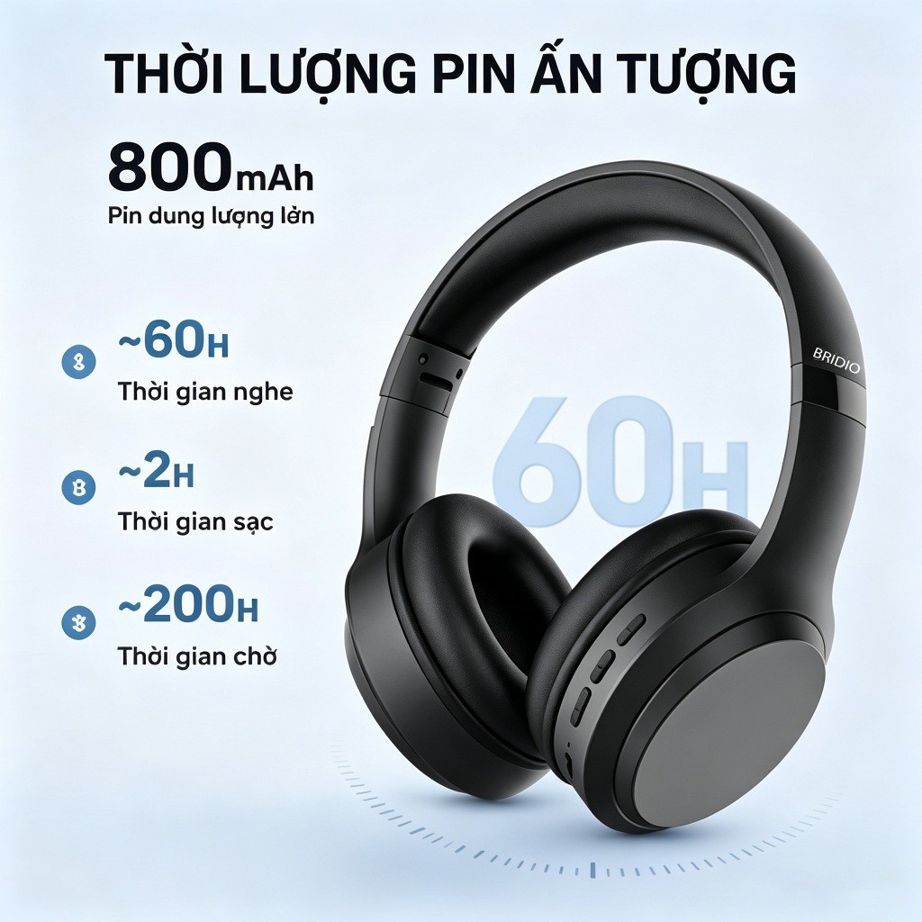 Tai Nghe Không Dây BRIDIO M16 Bluetooth 5.4 Chụp Tai Âm Thanh HIFI Gấp Gọn Đeo Êm | BigBuy360 - bigbuy360.vn