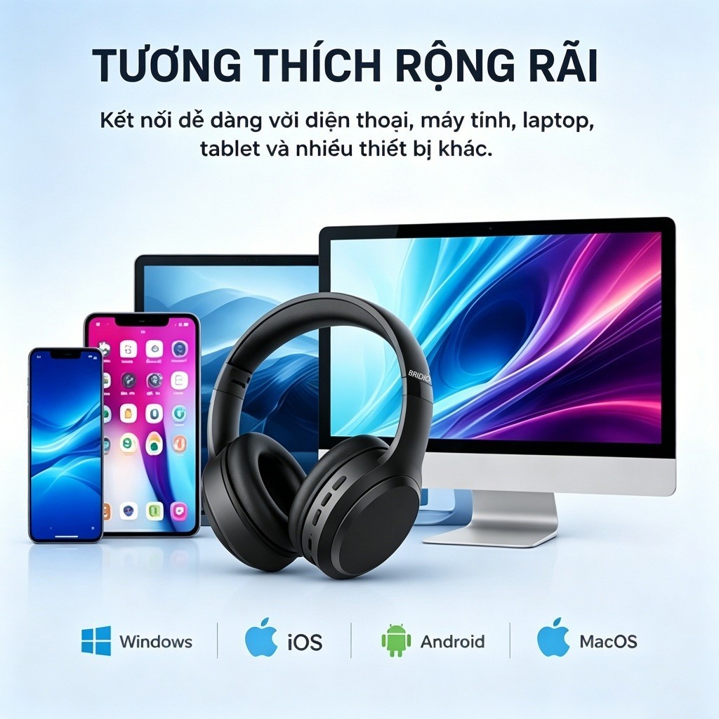 Tai Nghe Không Dây BRIDIO M16 Bluetooth 5.4 Chụp Tai Âm Thanh HIFI Gấp Gọn Đeo Êm | BigBuy360 - bigbuy360.vn