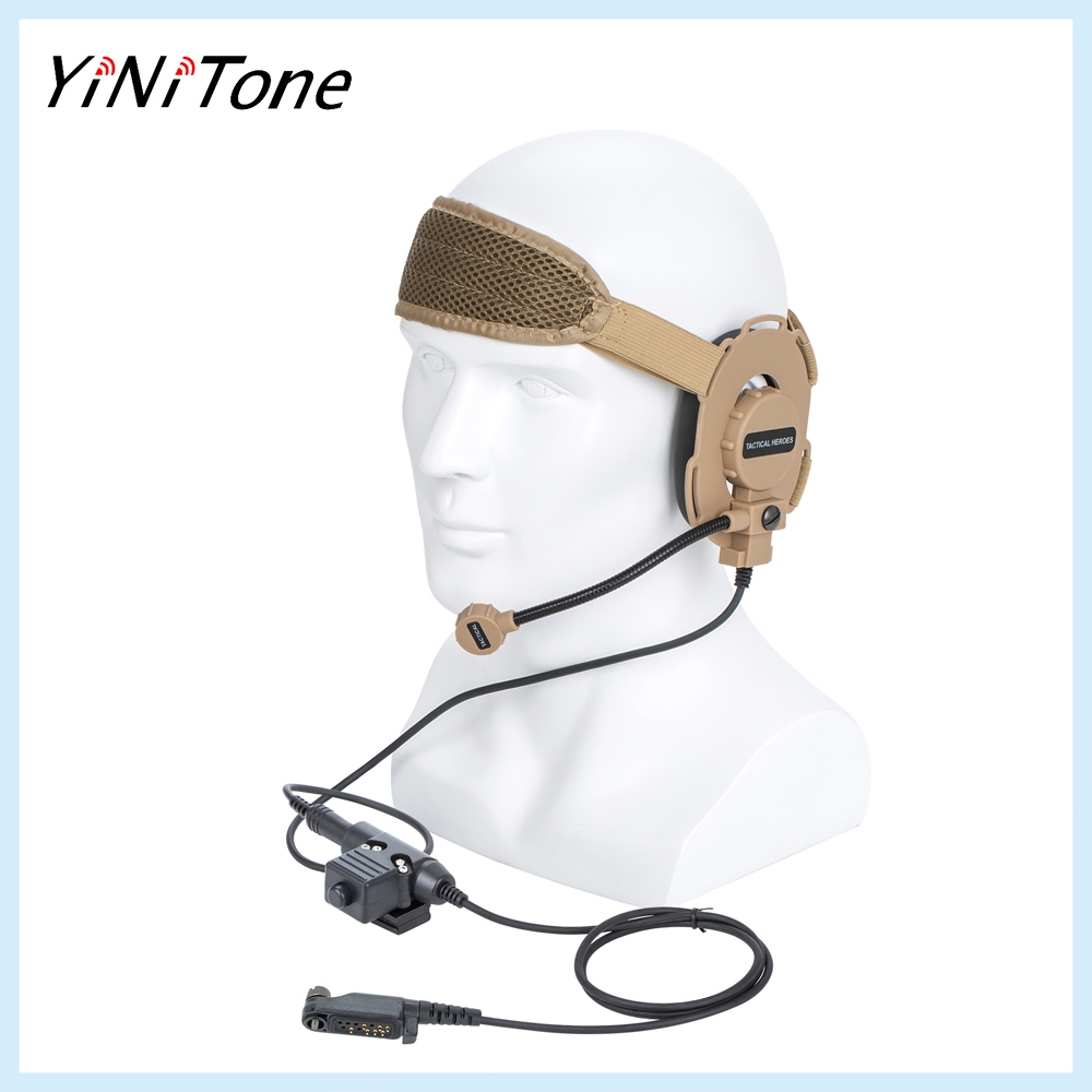 YiNiTone Brown HD03 Tac Bowman Elite II Radio Tai Nghe Mic Với U94 PTT Adapter Cho HYT Hytera PD680 