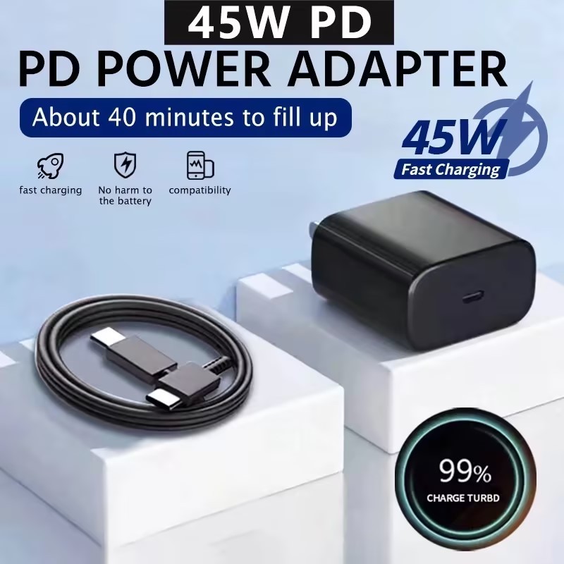45W PD Adapter Sạc Siêu Nhanh Loại C Sang C Cáp Nhanh Thích Hợp Cho Samsung S25 S24 S23 Ultra Bộ