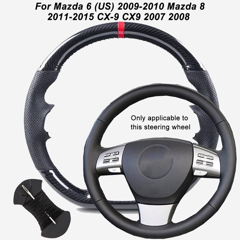 Vỏ vô lăng DIY Custom Fit cho Mazda 6 (US) 2009-2010 / 8 2011-2015 CX-9 CX9 |Sợi Carbon / Da lộn / M