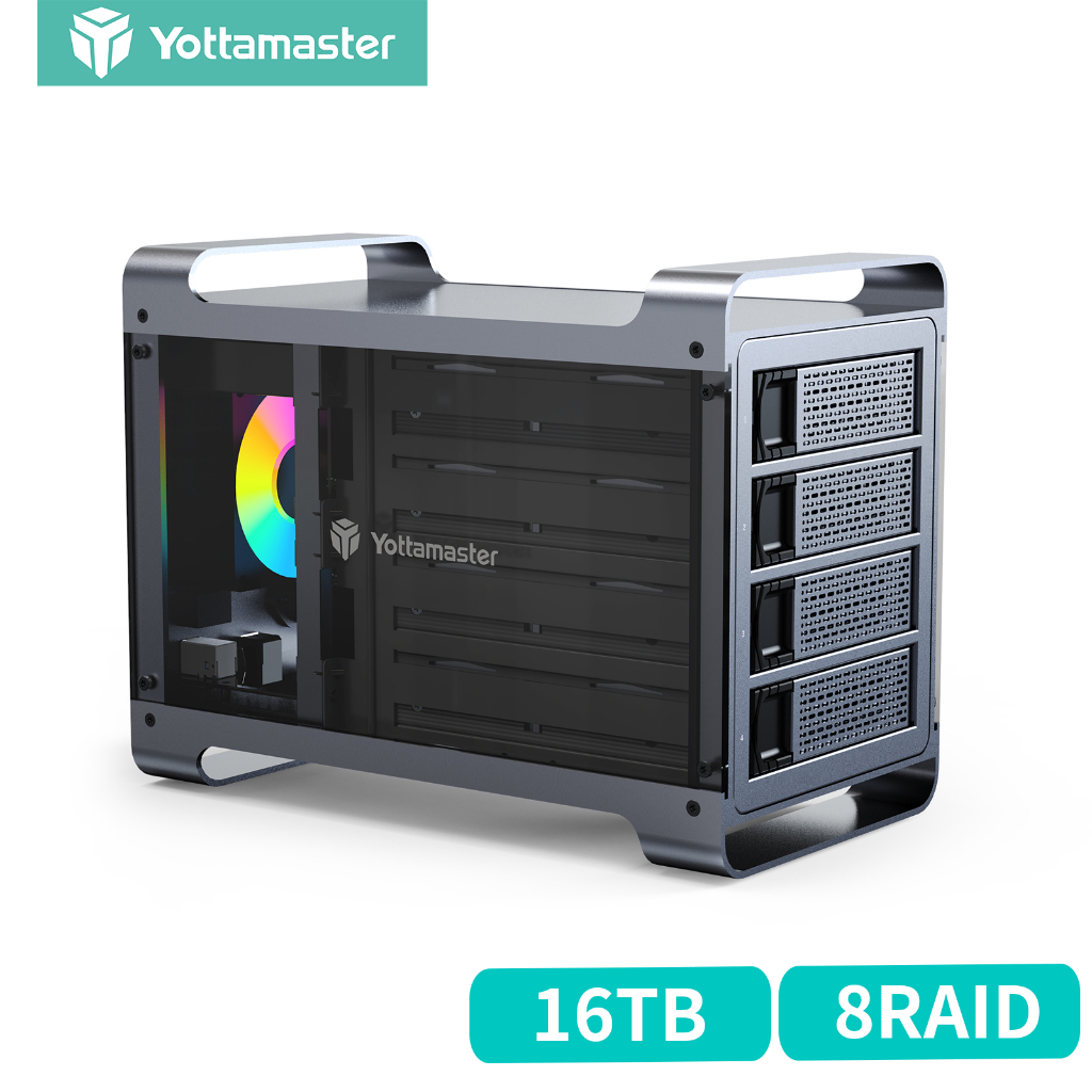 Vỏ ổ cứng Yottamaster 4 Bay RAID Nhôm 2.5 "& 3.5" SATA HDD / SSD Vỏ ngoài có quạt RGB Hỗ trợ lưu trữ