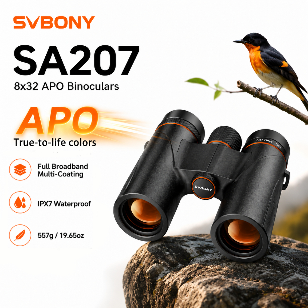 Ống nhòm chim Svbony SA207 8x32 APO Đầy nitơ IPX7 Chống nước FBMC để xem chim nhiệt đới & ngoài trời