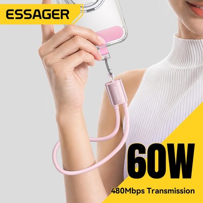 Cáp dữ liệu dây buộc Essager C-C 60W có sẵn trong ba màu Cáp dữ liệu di động và sành điệu cho Android IP