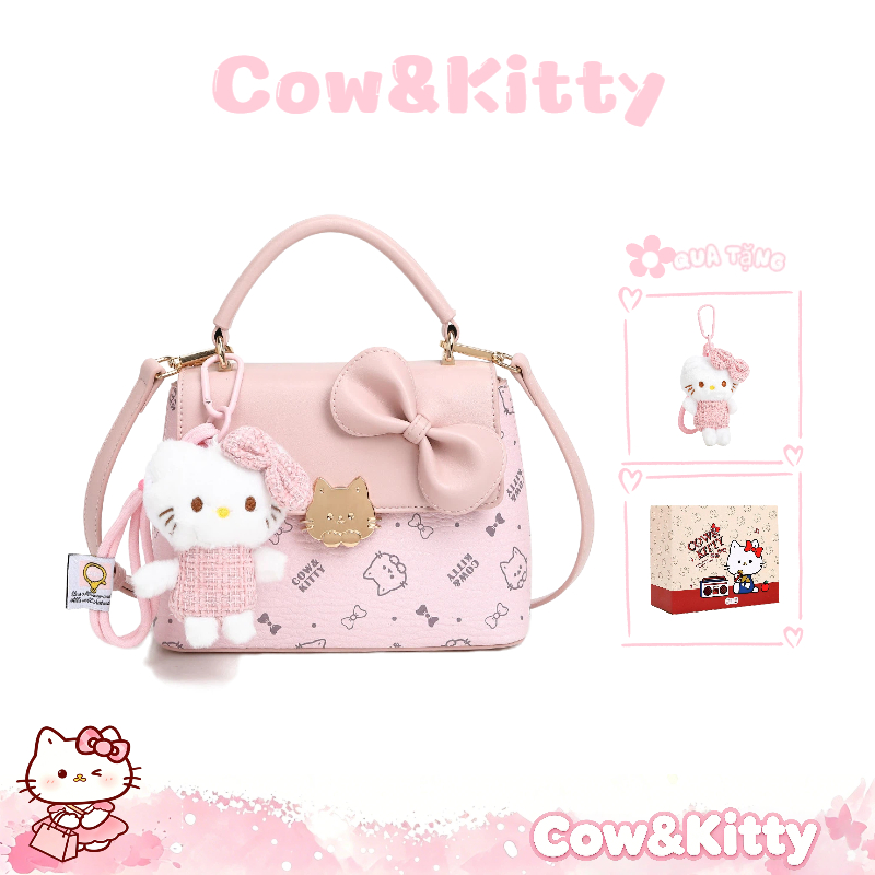 Túi đựng giỏ Cow & Kitty Pink có dây kéo và túi tote quyến rũ mèo dành cho nữ