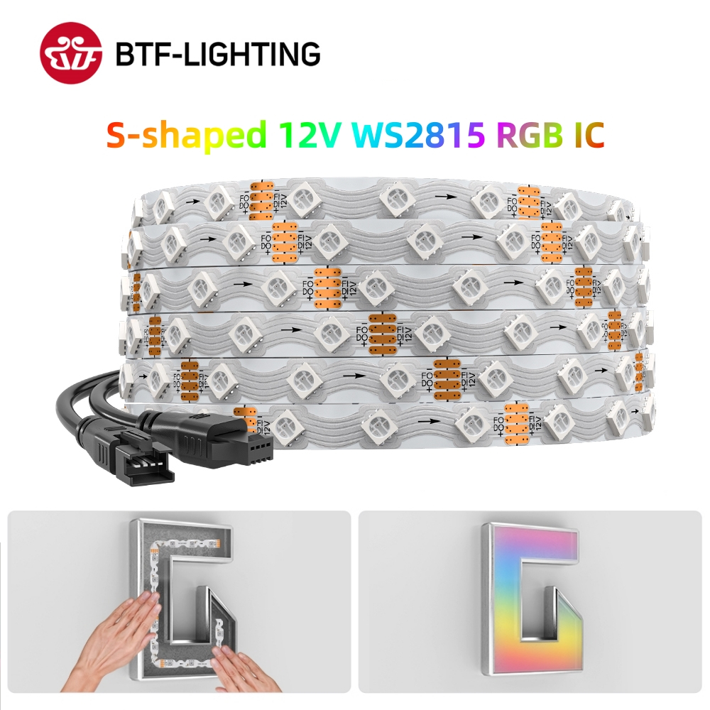 BTF-LIGHTING S-Shape WS2815 RGB IC LED Strip DC12V 60 đèn LED / m | 3535 5050 Biển quảng cáo chữ cái