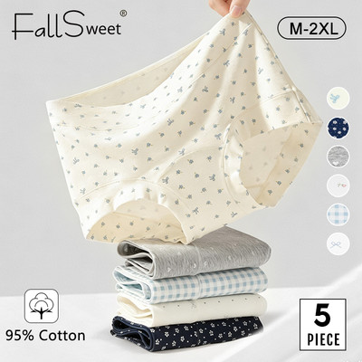 FallSweet Set 5 Nữ Boxer Hoa Quần Lót Cotton Giữa Tầng Thoải Mái Quần Mềm Mại Bảo Vệ Toàn Diện M-2XL