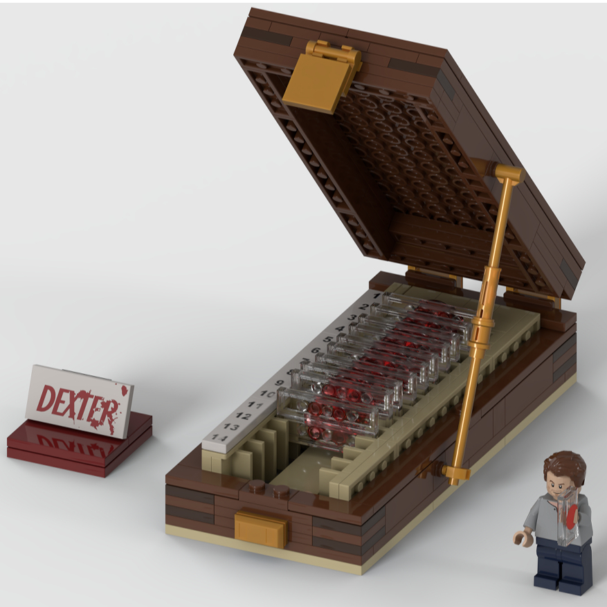 Bộ khối xây dựng hộp trượt máu Dexter Morgan – Hộp đựng cúp sát thủ, Bộ sưu tập cầu trượt máu pháp y