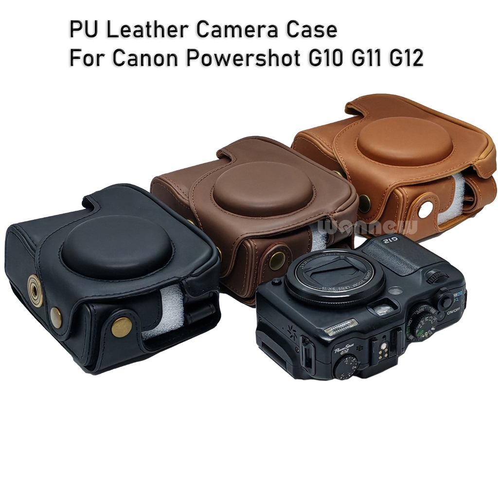 Vỏ G12 Da PU Túi Đựng Máy Ảnh Cho Canon Powershot G12 G11 G10 Bao Có Dây Đeo