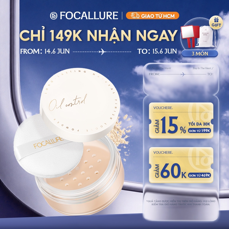 Phấn phủ trang điểm FOCALLURE dạng bột kiềm dầu mềm mại tự nhiên 12g