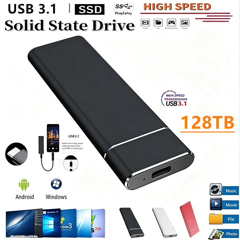 SSD di động 128TB Đĩa cứng ngoài 32TB 16TB 8TB 4TB 2TB 1TB để lưu trữ dữ liệu Đĩa cứng Moblie 64TB c