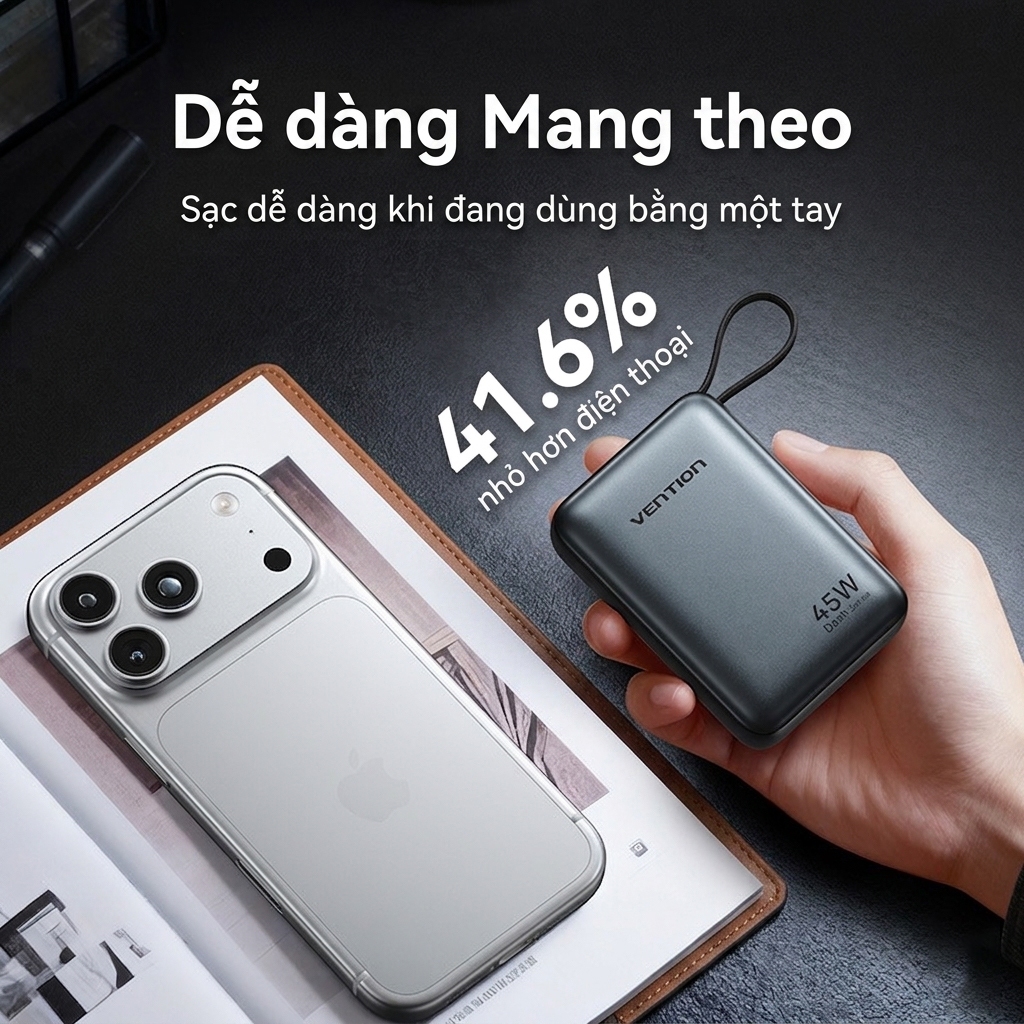 Vention Bộ Sạc Dự Phòng  20000mAh PD 45W | Sạc Nhanh Type-C PD Đa Năng | Cho iPhone 16 Pro Max & Samsung S24 Ultra | Bảo Hành Chính Hãng | BigBuy360 - bigbuy360.vn