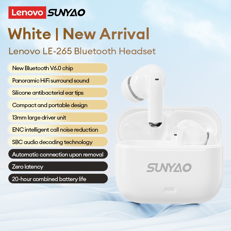 Tai nghe Bluetooth không dây Lenovo Sunyao LE-265 HiFi Level Âm thanh toàn cảnh ENC Giảm tiếng ồn Không có độ trễ cảm giác Tuổi thọ pin dài Bluetooth 6.0 | BigBuy360 - bigbuy360.vn