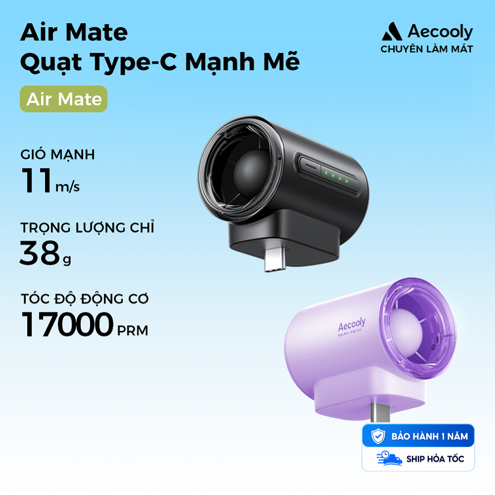 Quạt Điện Thoại Loại C Mạnh Mẽ Aecooly, Tốc Độ Cao 17000 RPM, Tương Thích Với Máy Tính Bảng Điện Thoại, Quạt Cổng USB C Di Động Mini 4 Tốc Độ | BigBuy360 - bigbuy360.vn