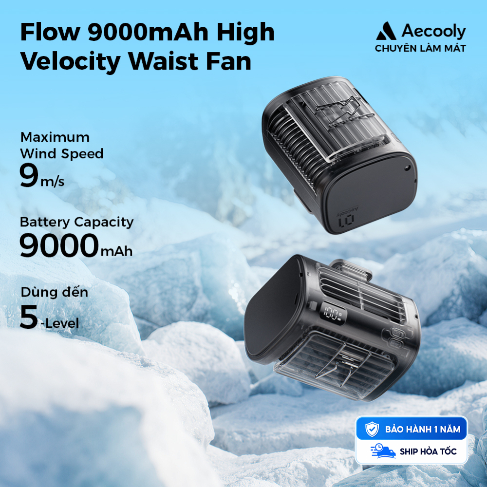 Aecooly Flow 9000mAh Quạt Hông Đeo Thắt Lưng 9000mAh Quạt Mini Cầm Tay 5 Tốc Độ Dòng chảy Quạt thắt lưng vận tốc cao Cánh Quạt Kiểu Điều Hòa, Dùng Đến 18 Giờ | BigBuy360 - bigbuy360.vn