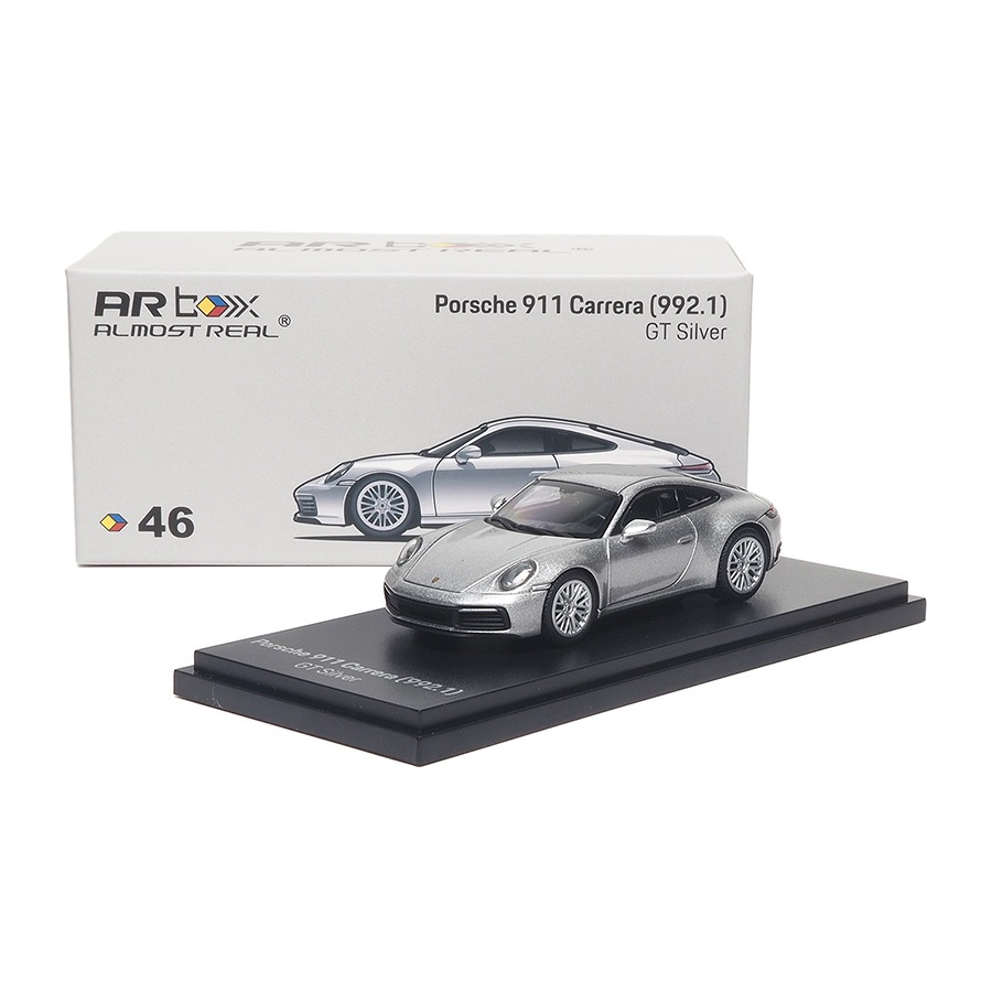Hộp AR gần như thật 1: 64 Porsche 911 Carrera (992.1) - Xe mô hình đúc màu bạc GT