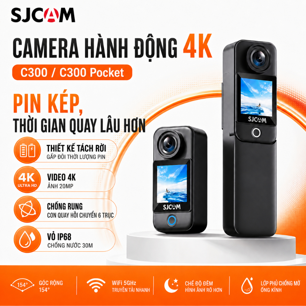 SJCAM C300/C300 Pocket Camera hành động Màn Hình Kép Chống Nước Đạp Xe Ngoài Trời Kết Nối WiFi Quay 