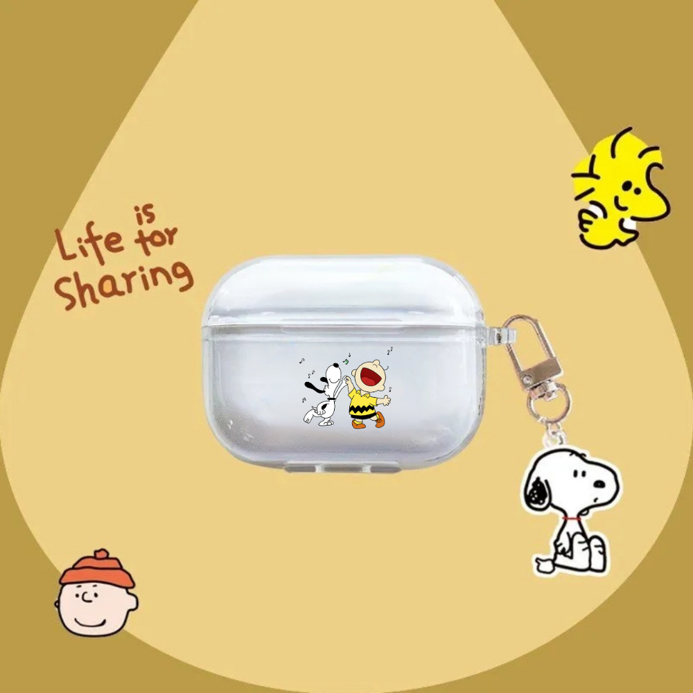 Ốp lưng nhạc Snoopy cho AirPods Pro3 có mặt dây chuyền AirPods Pro2 Vỏ tai nghe trong suốt chống sốc
