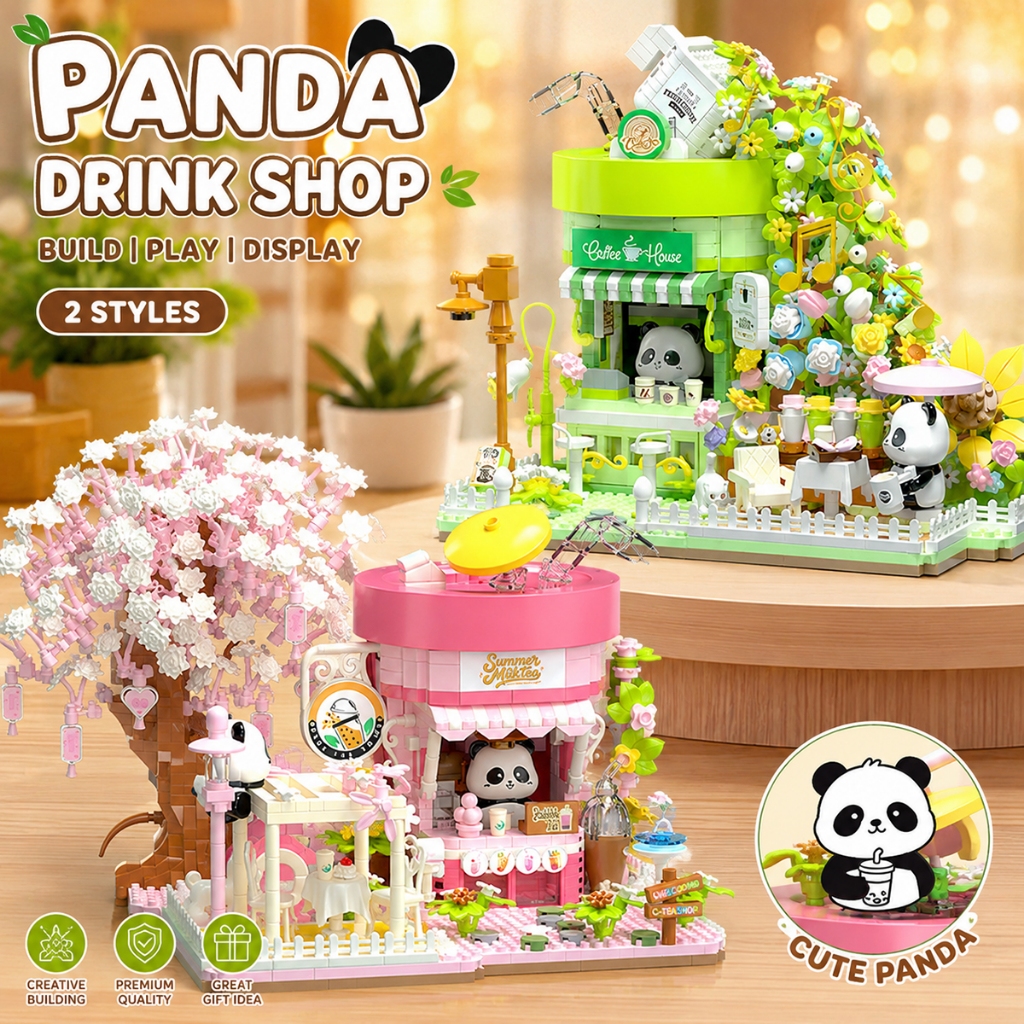 Panda Building Coffee Shop Khối xây dựng nhà trà sữa, Đồ chơi trẻ em