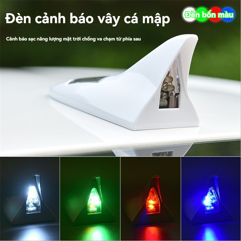 Anten vây cá mập ô tô năng lượng mặt trời, đèn cảnh báo chống đâm sau, 8 LED 4 màu, điều khiển từ xa