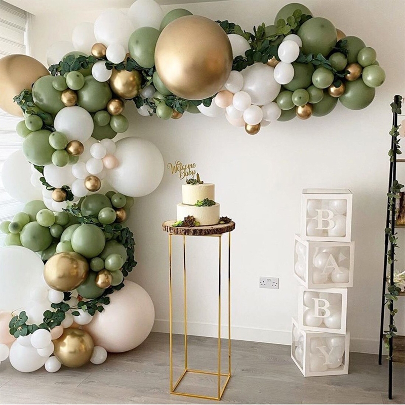 Mới Retro Bơ Xanh Bóng Vòng Hoa Vòm Bộ Hợp Âm Vàng Globos Cưới Sinh Nhật Trang Trí Arche Ballon Kỷ N