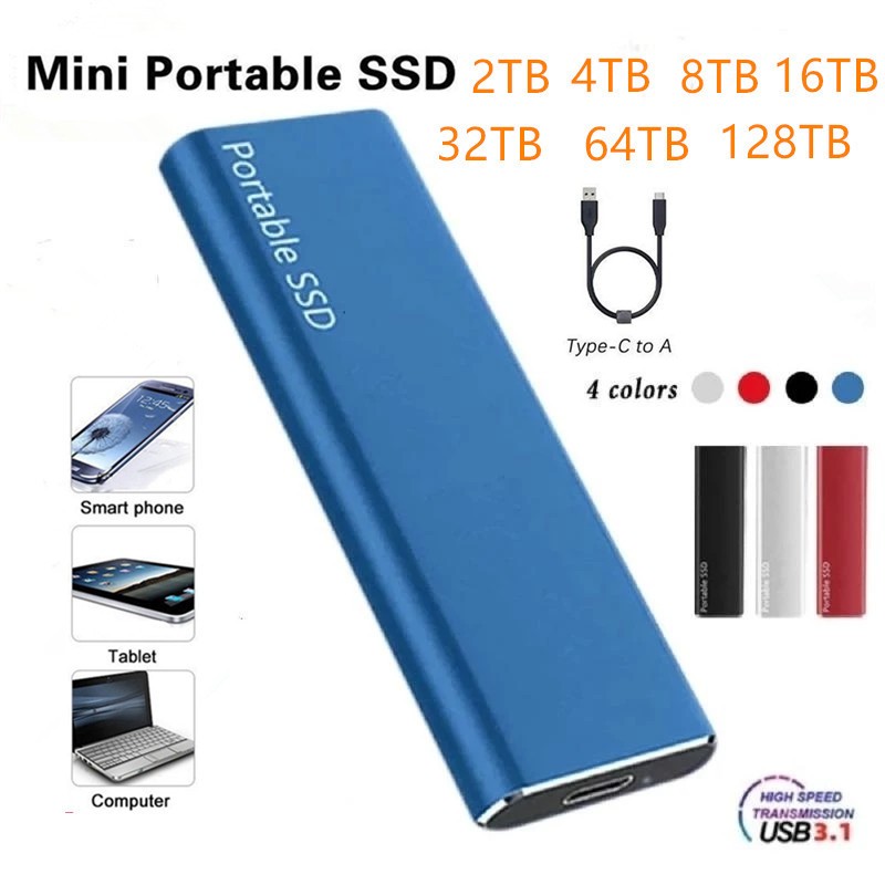 Ổ cứng gắn ngoài 1TB, 2TB, 8TB, 16GB, 32TB, 64TB, 128TB, SSD di động USB 3.1 chính thức cho máy tính