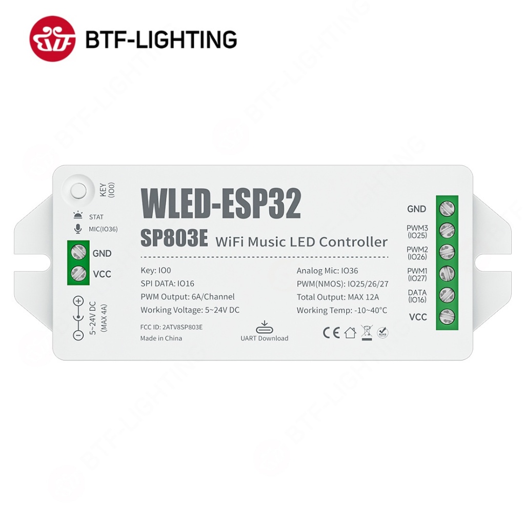 Bộ điều khiển dải LED BTF-LIGHTING ESP32 WLED SP803E Bộ điều khiển LED âm nhạc WiFi