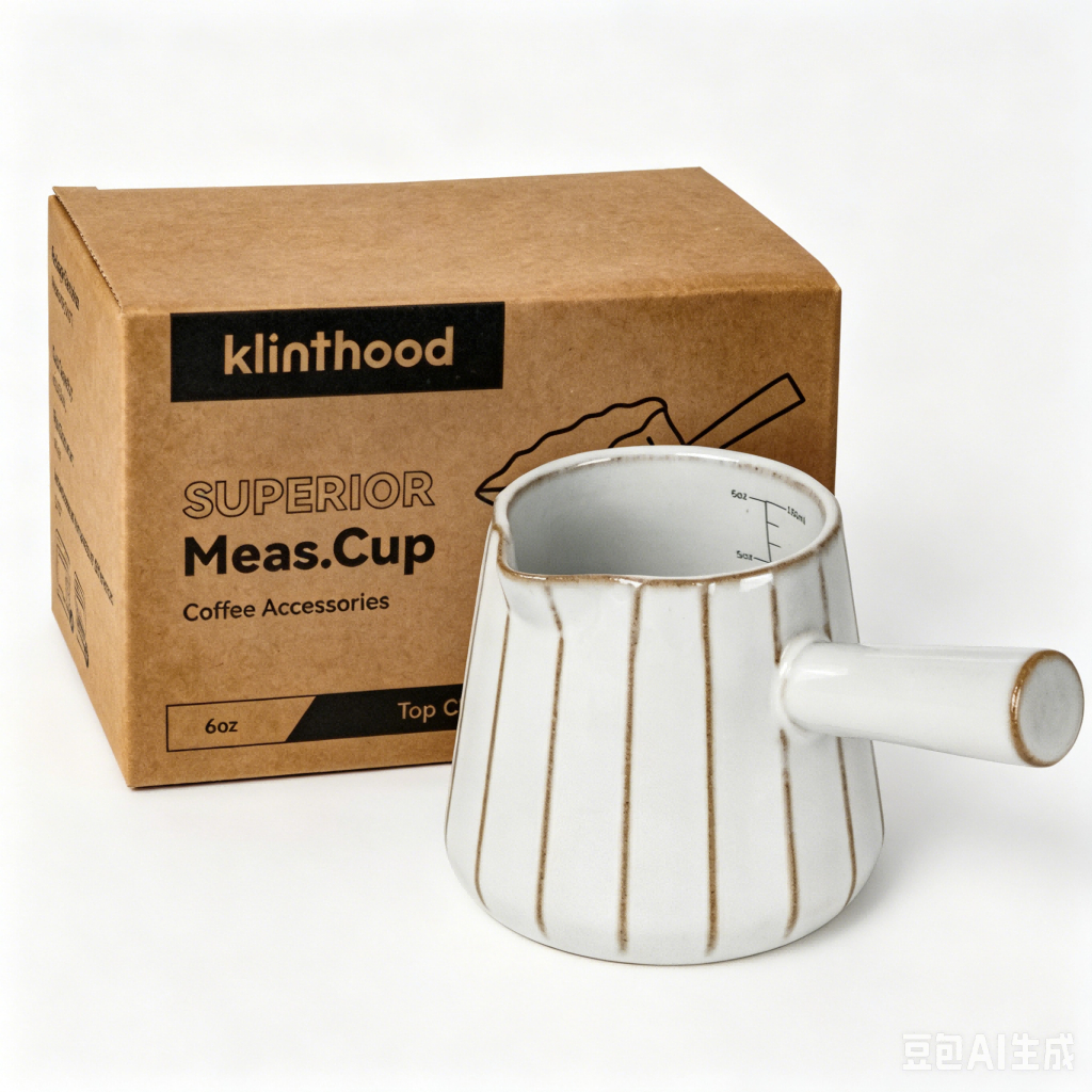 Cốc Espresso Gốm Có Tay Cầm, Thiết Kế Sọc, Dung Tích 6oz / 180ml, Cốc Đo Expresso Có Vòi, Phụ Kiện E